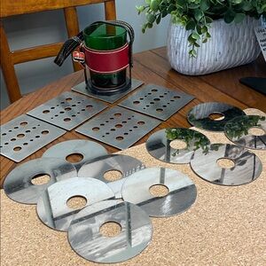 Vintage Mixed LOT Stainless Steel Coasters Cup Glass / Leather Candle Holder